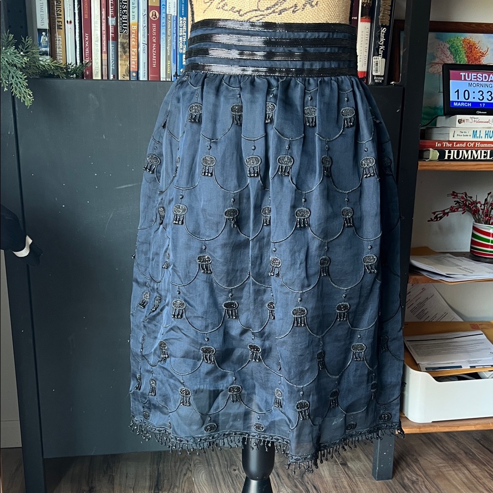 Anna Sui silk knee length skirt(black)